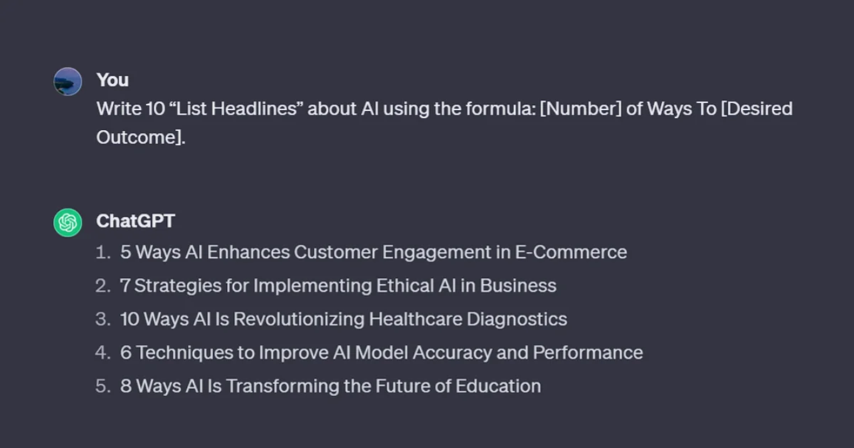List Headlines ChatGPT Prompt